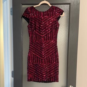 Dress the Population Red and Black Sequin Mini Dress